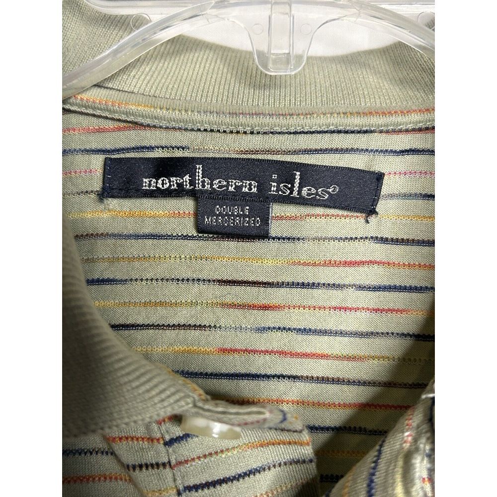 Northern Isles Double Mercerized 1/2 Sleeve‎ Golf Polo Shirt Mens M Tan Stripe